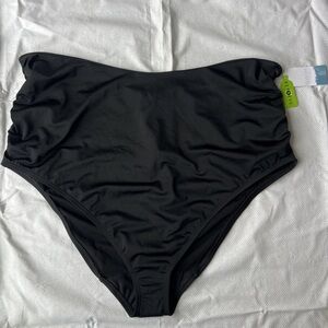 NWT Lane Bryant Cacique Black Swim Bottoms Foldover Waist Brief 28 1124475